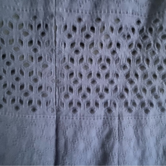 Karl Lagerfeld Paris Navy Off-Shoulder Eyelet Dress SZ 12 Ruffle Neck Cotton Mid - Picture 7 of 8